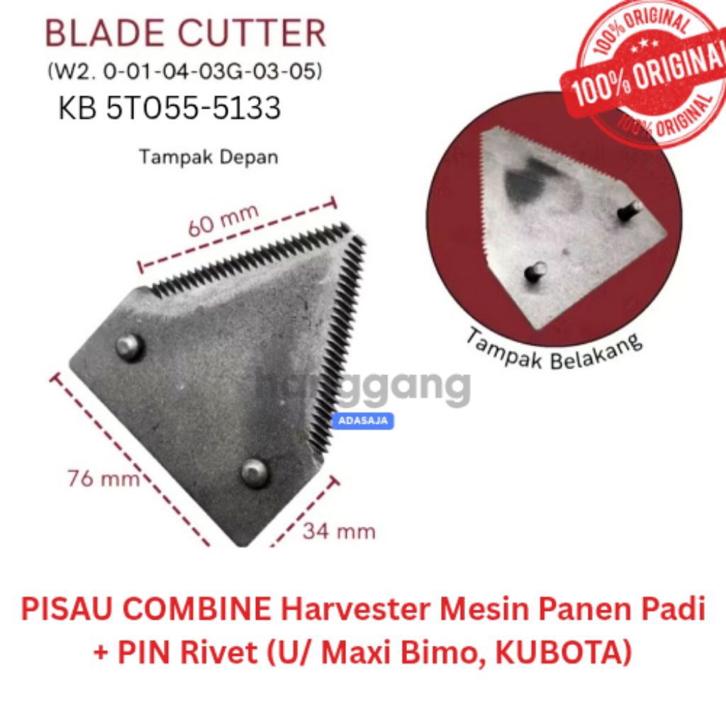 Pisau Mesin Panen Padi Blade with Pin Combine Harvester Bimo Maxi Kubota NR