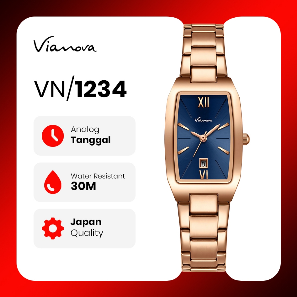 VIANOVA - Jam Tangan Wanita Analog Elegan Anti Air 1234 Standard Jepang Jam Tangan Cewek