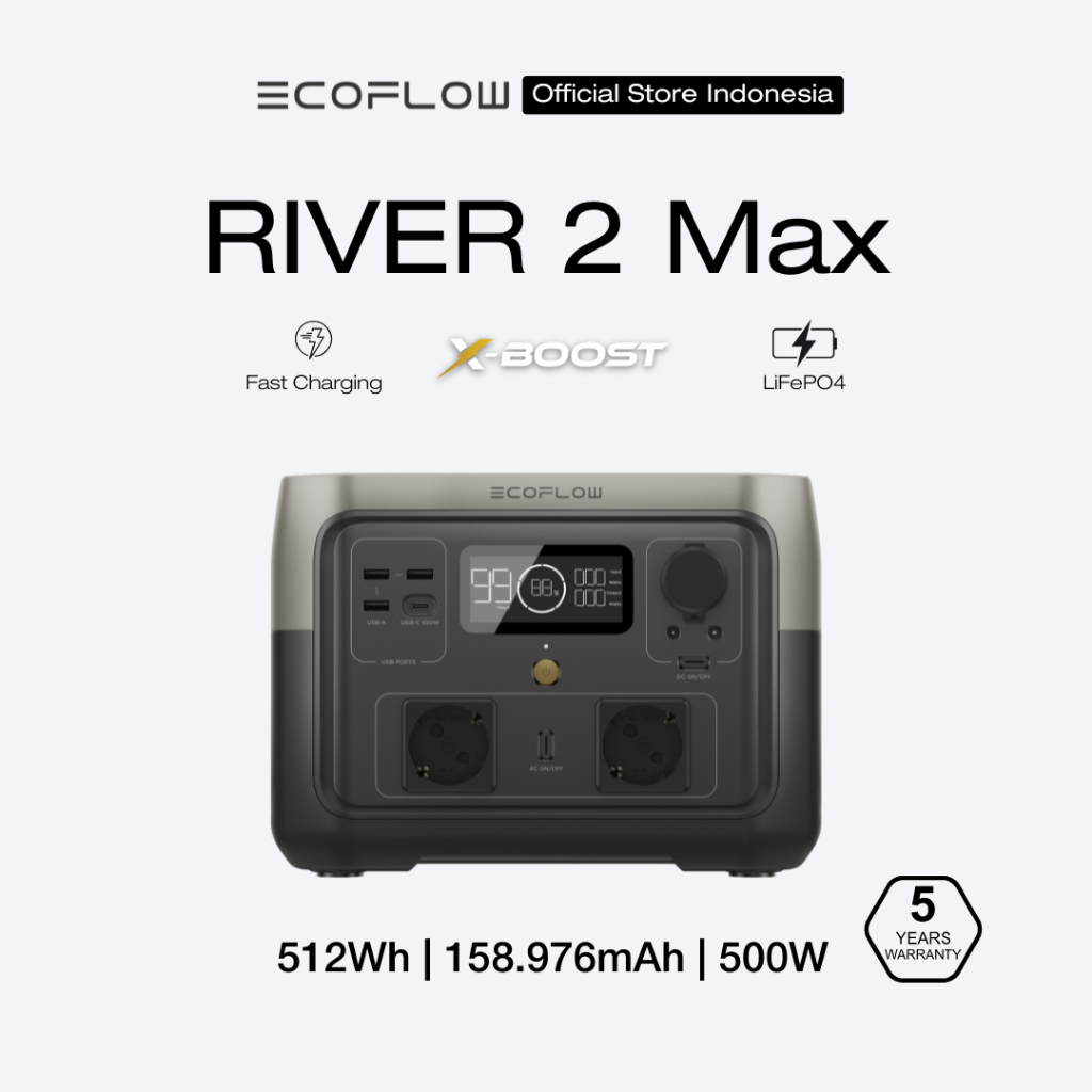 EcoFlow RIVER 2 Max 512Wh 500W Portable Power Station Outdoor Camping Hiking -  Genset Listrik Porta