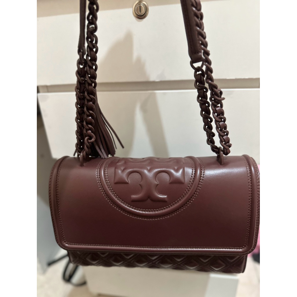 Preloved Tas Tory Burch Fleming Convertible Shoulder Bag (Medium-Wine)