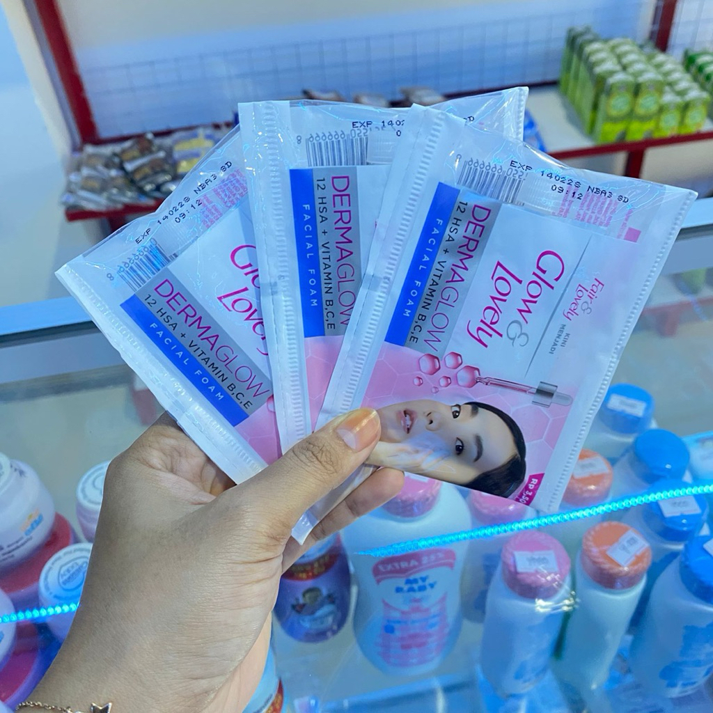 Fair & Lovely Glow Lovely Sachet Derma Glow Cream & Facial Wash | Sunscreen  Duo | Facial Wash Vitam