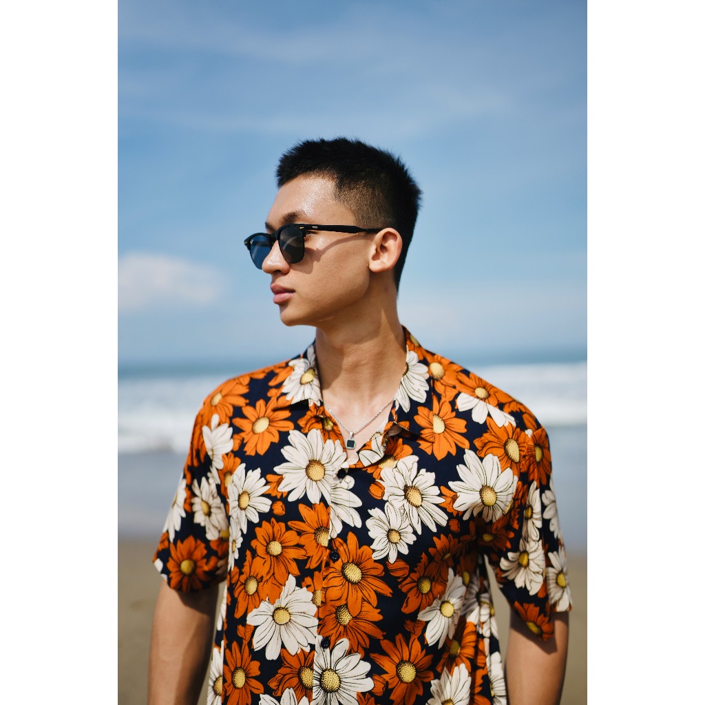 BEACHWELL Baju Kemeja Pantai Premium Pria Oversized Lengan Pendek Rayon Viscose Motif Flowers NARA H