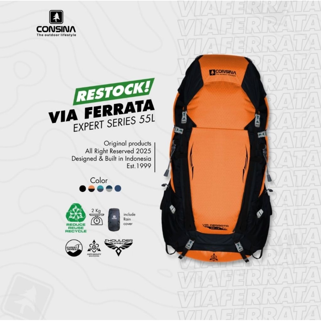 consina via ferrata 50+5 carrier consina via ferrata kapasitas 50+5 L anti gravity graviti