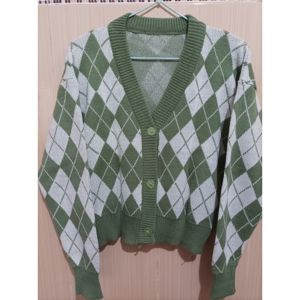 [Preloved] Cardigan Rajut Motif Belah Ketupat Warna Mint