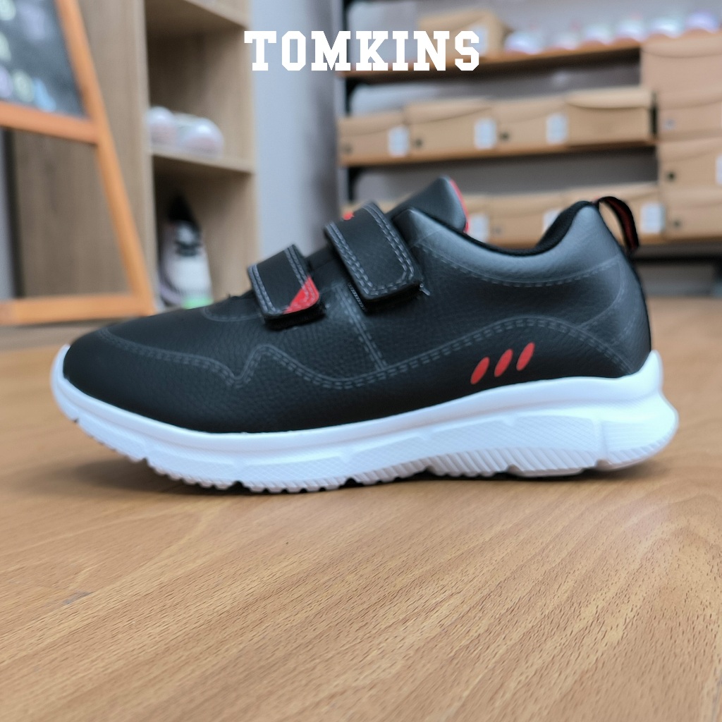 TOMKINS Opus - Hitam  Putih Sepatu Sekolah Perekat Anak Remaja