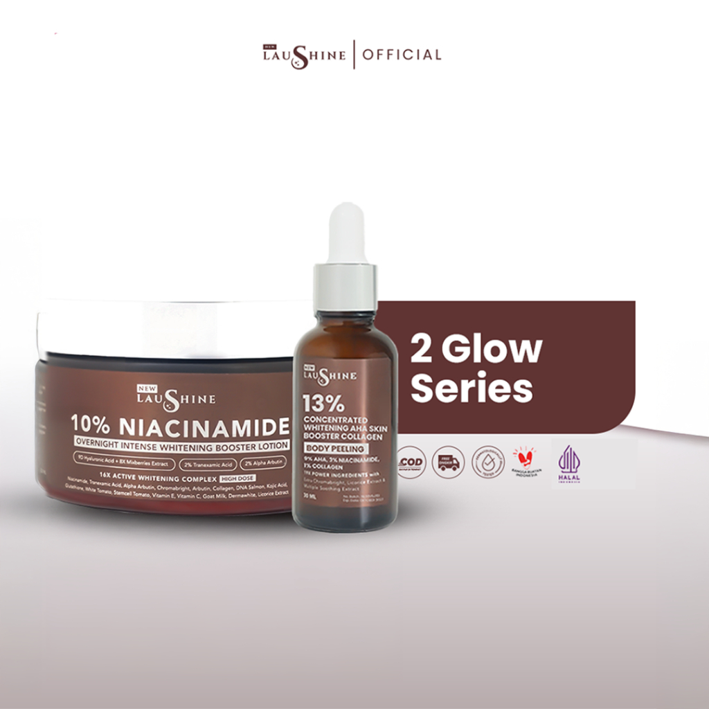 Laushine - Couple Glow Up - Paket  Bundling Body Lotion Jar dan Skin Booster Body Peeling 13% Concen