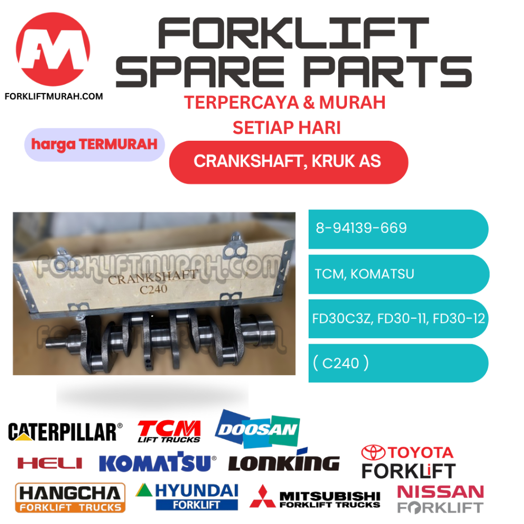 CRANKSHAFT, KRUK AS C240 SPAREPART FORKLIFT TCM, KOMATSU 8-94139-669