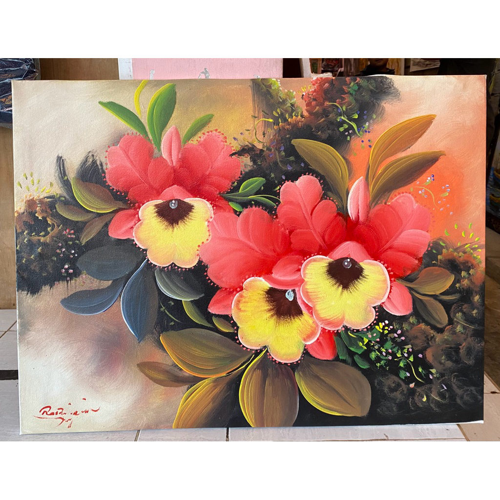 Lukisan Bunga Anggrek, Lukisan Canvas, lukisan alsi buatan tangan