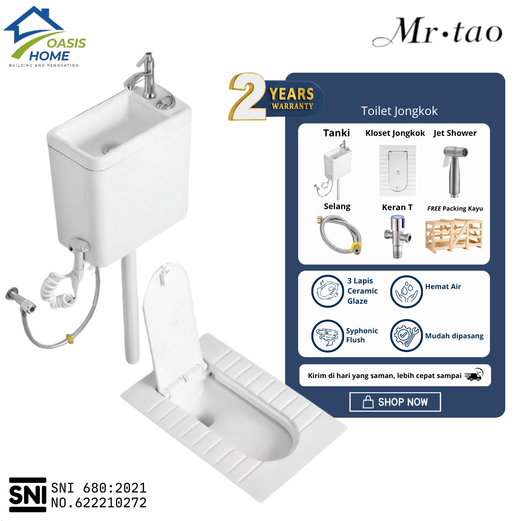 OASIS HOME - Closet Kloset Jongkok Penutup 1Set Energy Saving Water Tank Westafel WC Jongkok Bahan K