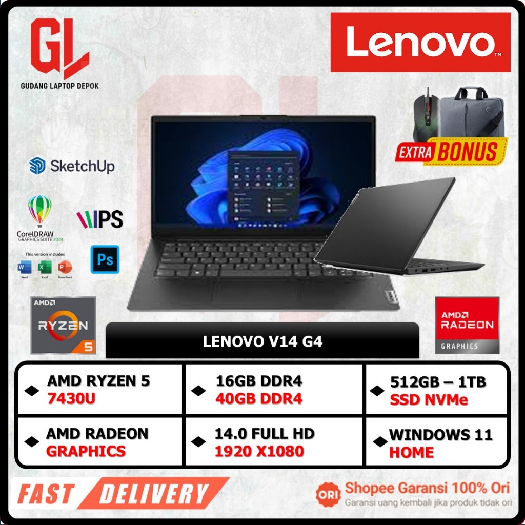 Lenovo V14 G4 AMD Ryzen 5 7430U 40GB 1TB SSD 14.0FHD Windows 11 Home