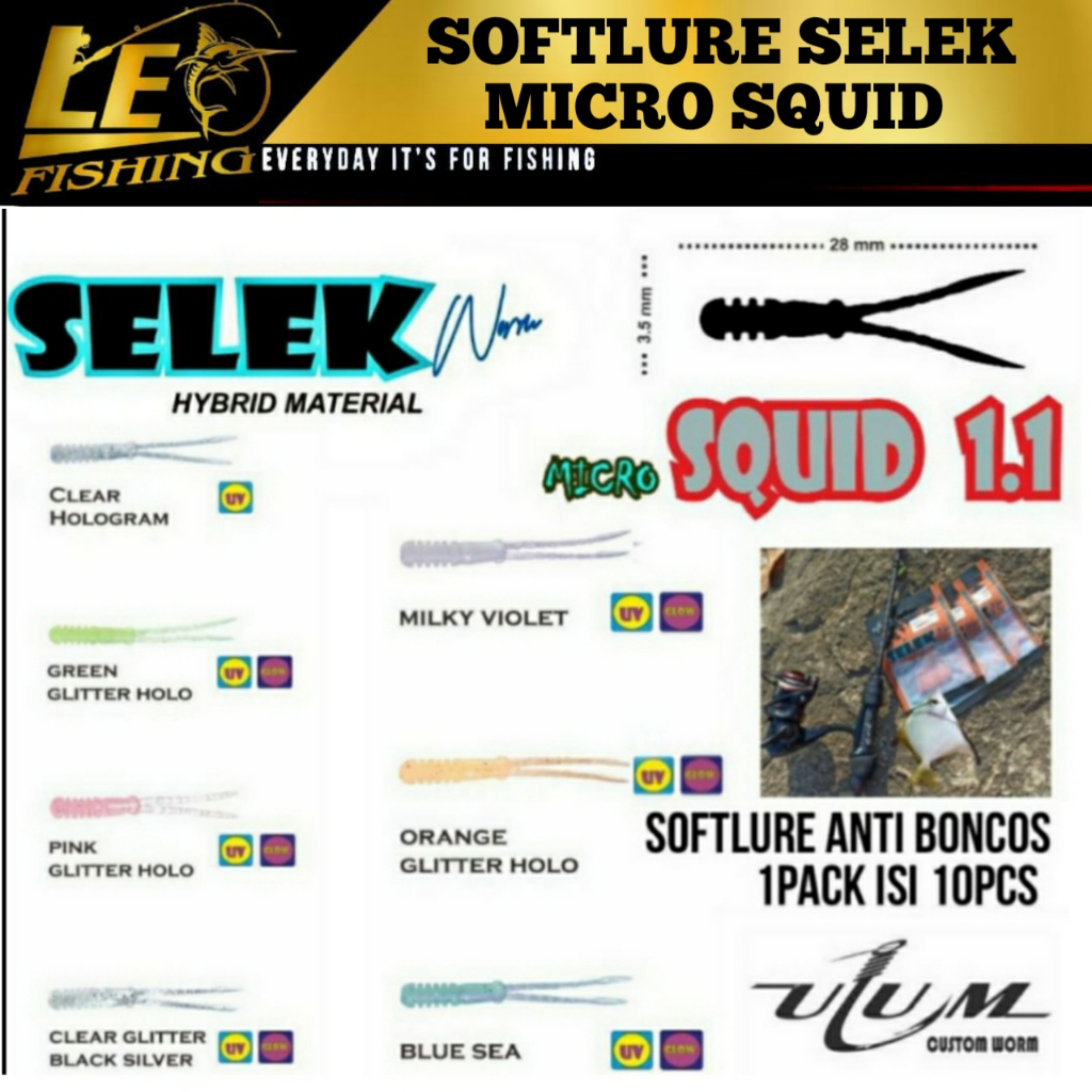 SOFTLURE SELEK MICRO SQUID 1.1 (UV) SELEK WORM UMPAN PANCING ULTRALIHT TERLARIS UMPAN PANCING TERLAR