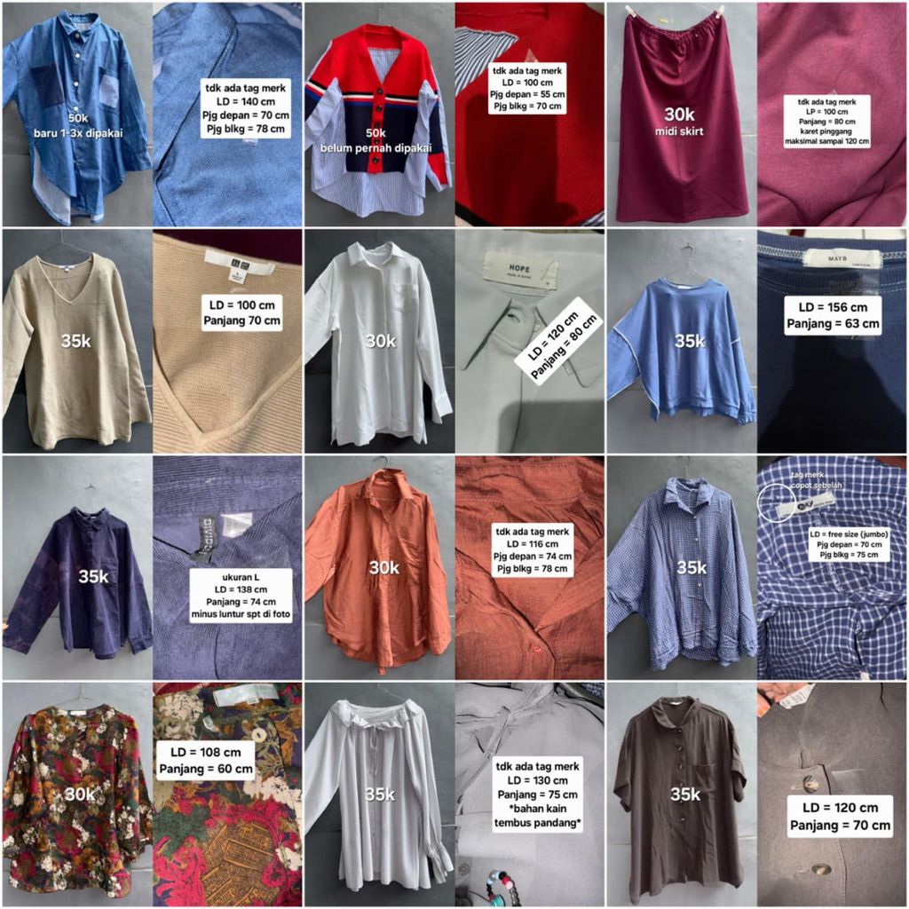 preloved atasan dan bawahan wanita (kemeja, blouse, rok, celana, rajut)