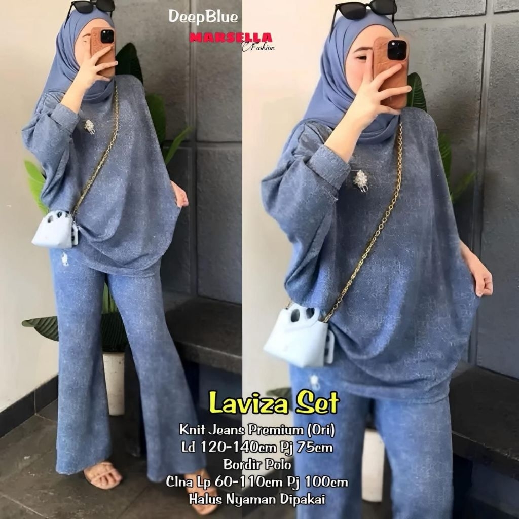 Laviza Setelan Cantik Kekinian By Marsela • Bahan Knit Jeans Premium •