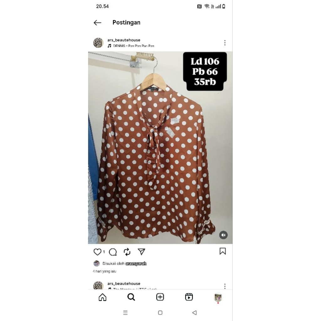 blouse polkadot coklat putih