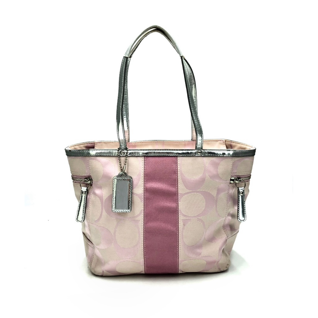 Preloved Coach tote bag baby pink with silver