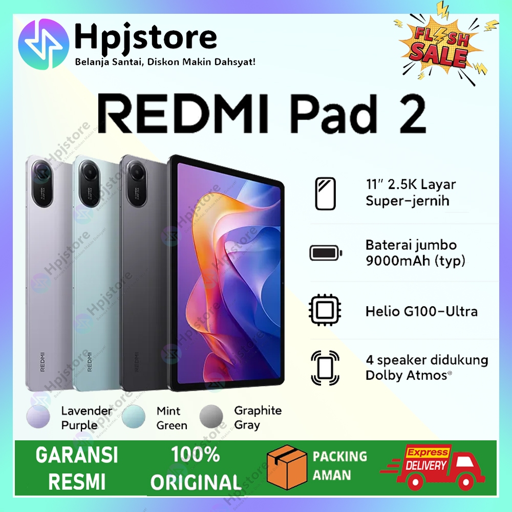 Xiaomi REDMI PAD 2 - Ram 4/128GB & 6/128GB - Tablet Layar 11" 90Hz | MediaTek Helio G100-Ultra | Bat