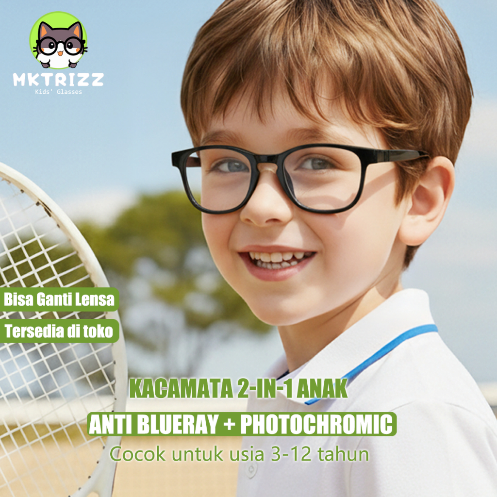 MKTRIZZ Kacamata Anak Anti Radiasi Photochromic Kacamata Minus Blueray Bluecromic Bulat/Persegi TR90