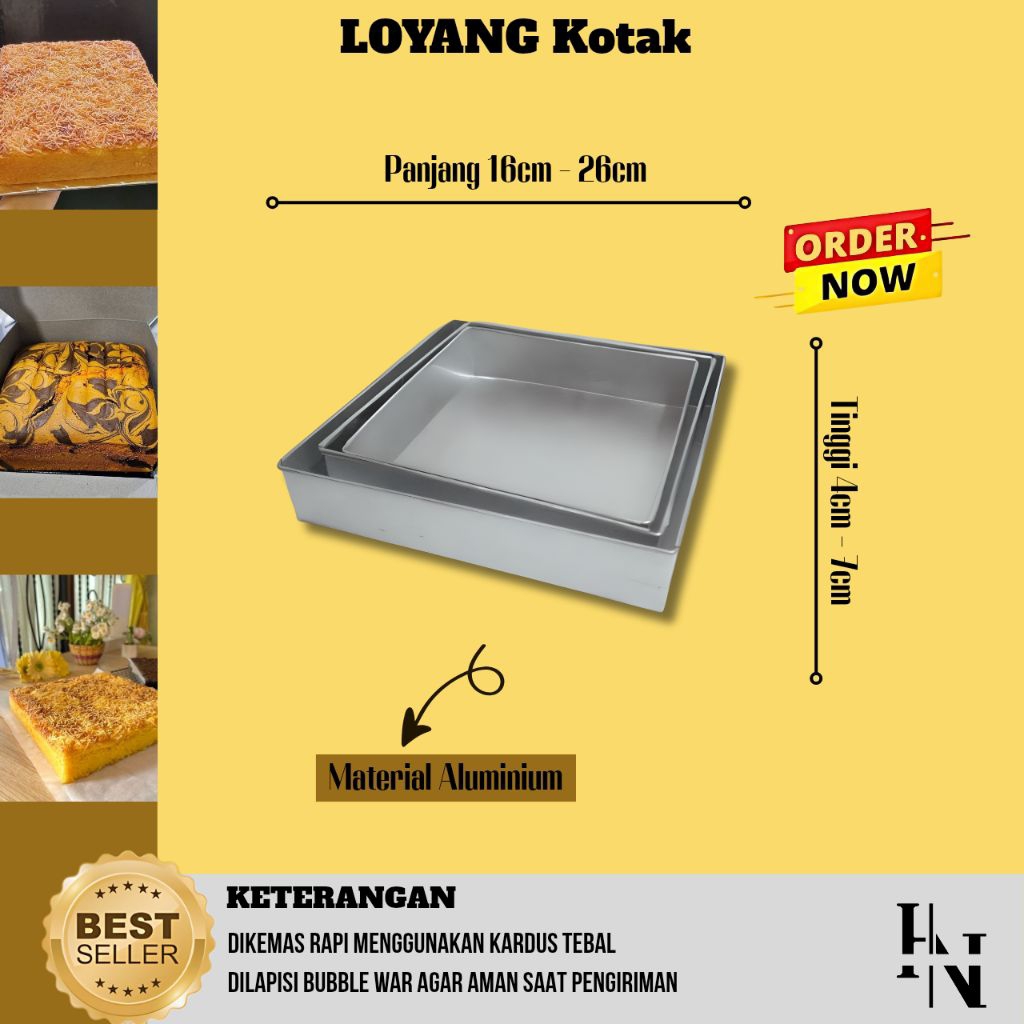 LOYANG BOLU KOTAK / LOYANG PERSEGI MINI TINGGI 7 CM UKURAN 10x10 12x12 14x14 16x16 CM