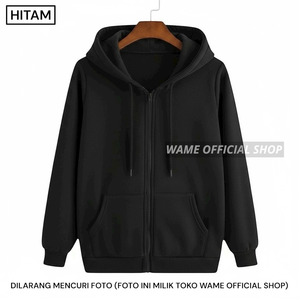 JAKET HOODIE ZIPPER POLOS HITAM PRIA WANITA WAME