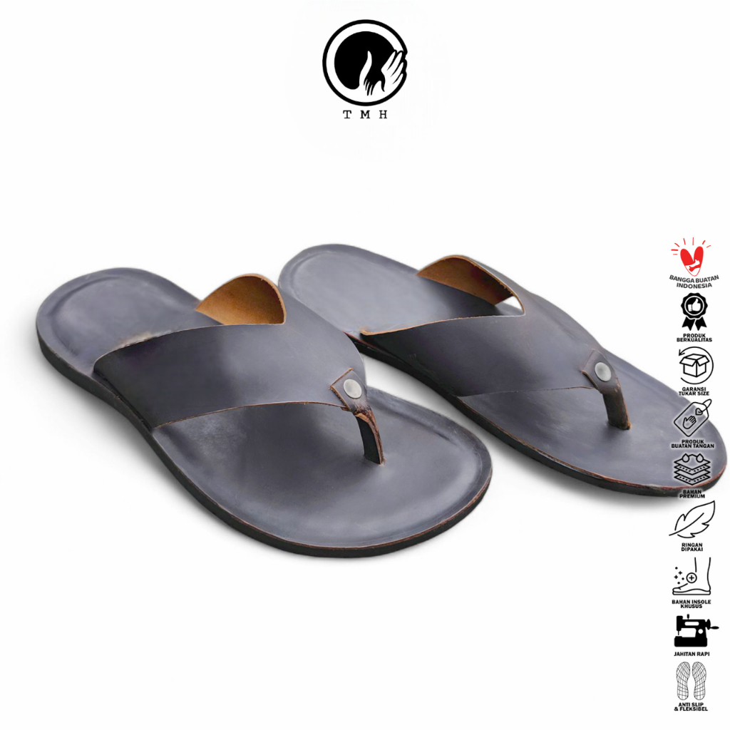 TMH Sandal Pria Sandal Cowok (Sandal Kulit Sapi) Sandal Slide SD-09 Kulit Sapi Asli