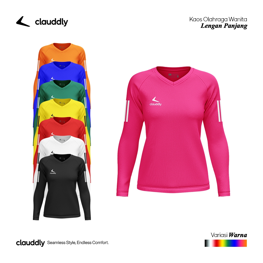 Clauddly Baju Olahraga Wanita Warna Pink Panjang Kaos Running Senam Fitness Lari Big Size Jumbo