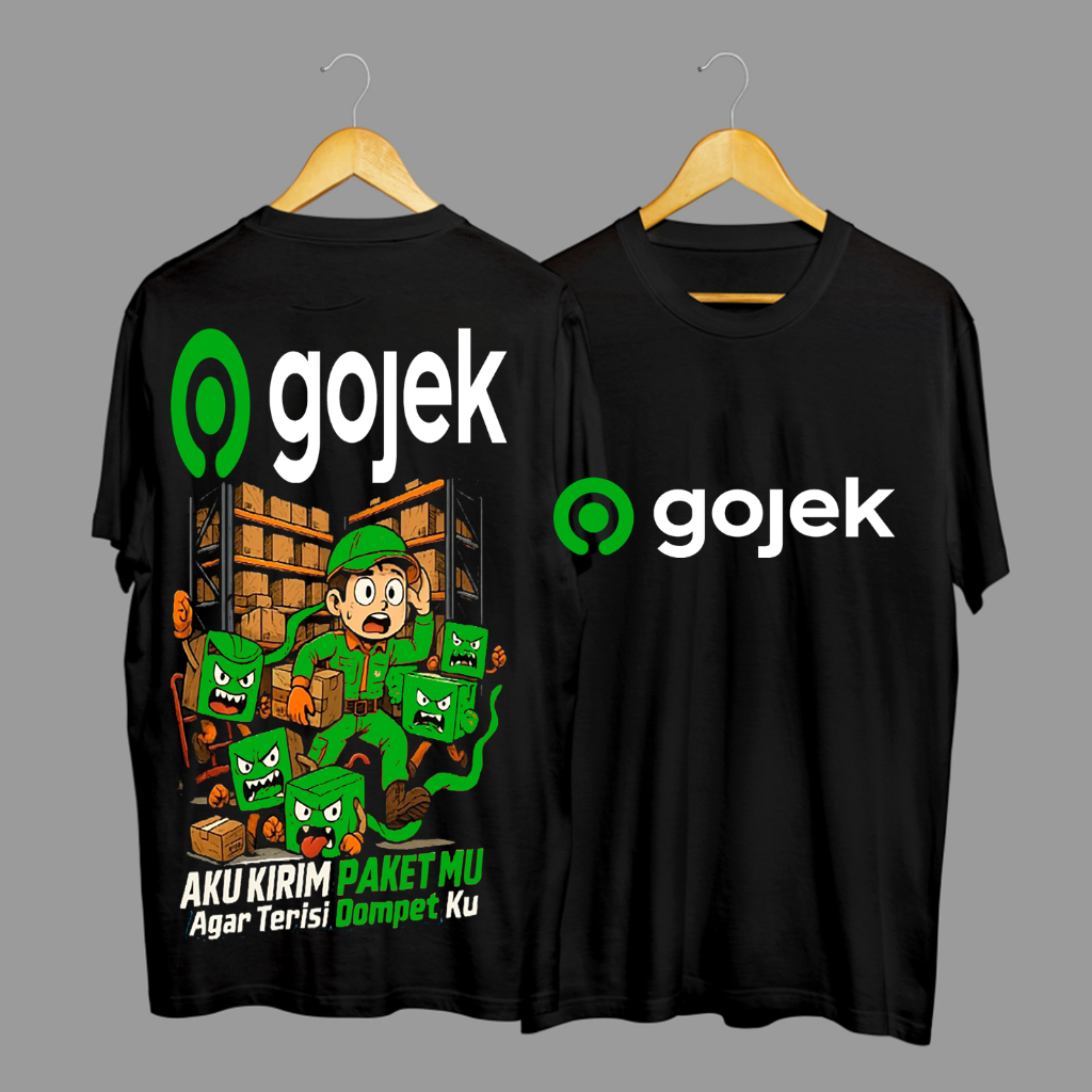 Kaos Tshirt Baju Distro Gojek Go-Ride Go-Food Aku Kirim Paketmu Agar Terisi Dompetku Premium Terbaru