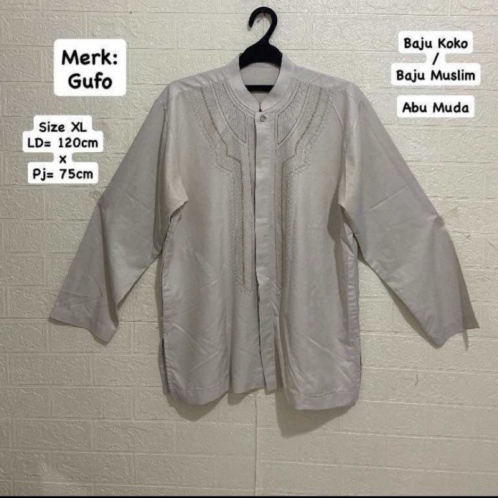 PRELOVED GUFO ORI BAJU KOKO / BAJU MUSLIM ABU MUDA (Size XL) (LD=120cm x Pj=75cm)