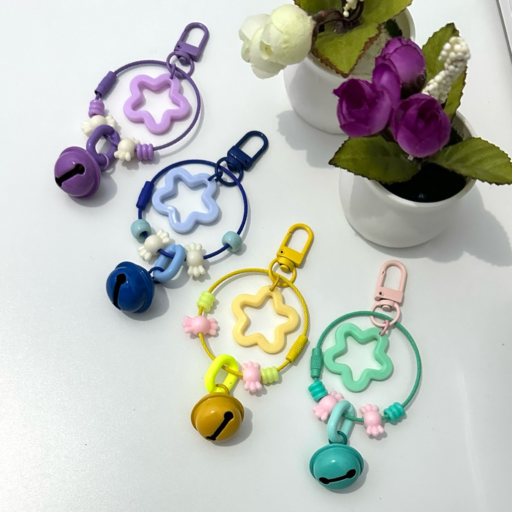 Gantungan Kunci/Tas Ring Bulat Besar Ring O Lonceng Bintang Frame