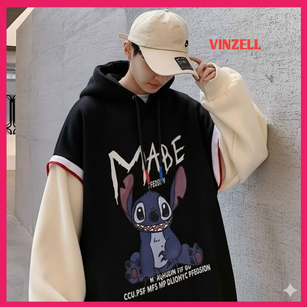 Sweater Hoodie Pria Wanita Oversize Jumbo Stitch Aesthetic Korean Style - Jaket Basic Lengan Balon T