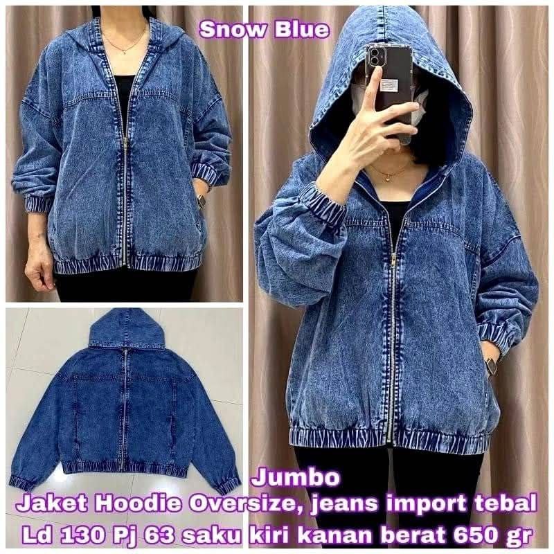 Jaket jeans Hoodie Sleting Jaket Zipper Ld-130 Super Jumbo XXXL- Jaket Jeans Wanita Jumbo Terlaris