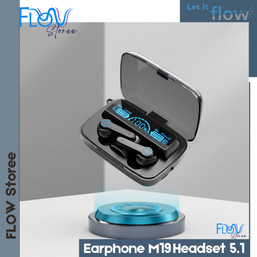 Flow Earphone M19 Headset 5.1 Bluetooth Nirkabel Earbud Tahan Air