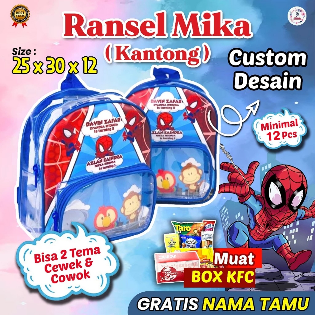 (EKSKLUSIF) TAS RANSEL MIKA Souvenir Tas Ulang Tahun Custom Spiderman Bahan Mika Tebal