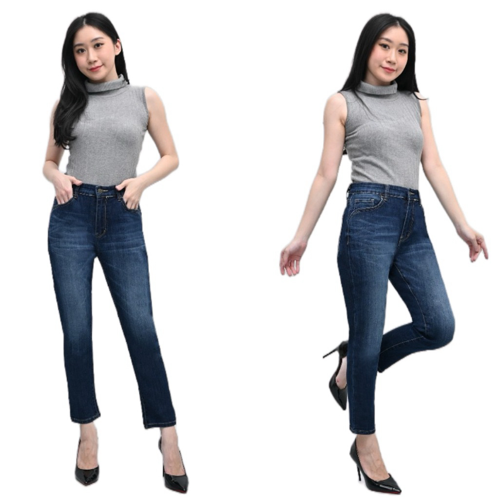 HW ALISSON/ Celana Pensil Hw 7/9 Deep Blue Whisker Softjeans Stretch Miss 2000