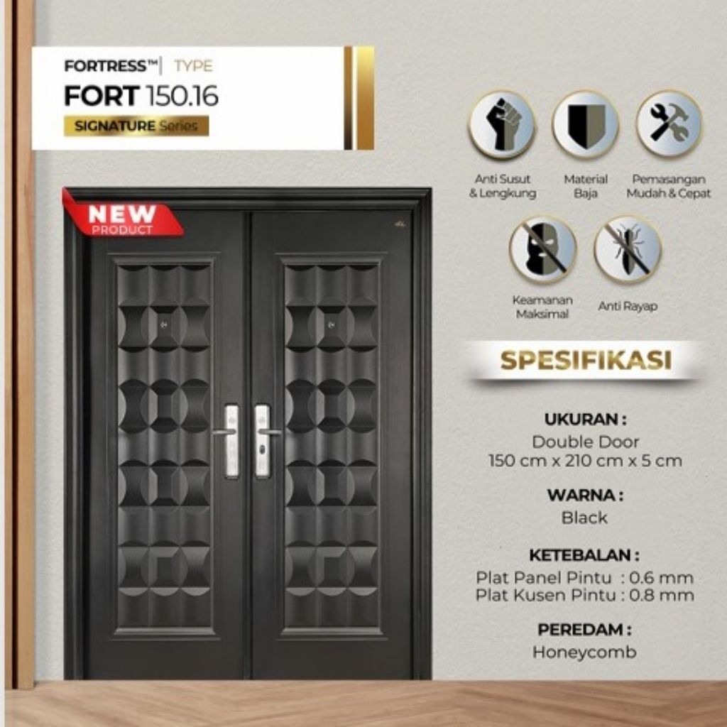 PINTU BAJA FORTRESS TYPE FORT 150.16 HITAM KUPU TARUNG UKURAN 150x210