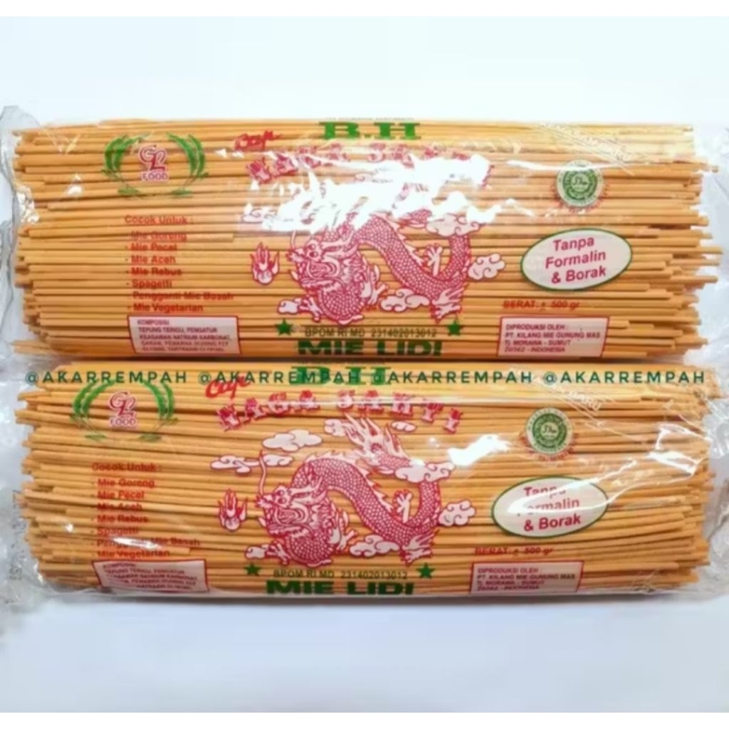 1/2kg/500gram MIE LIDI KUNING CAP NAGA SAKTI/MIE GOMAK MEDAN/MIE MEDAN CAP NAGA