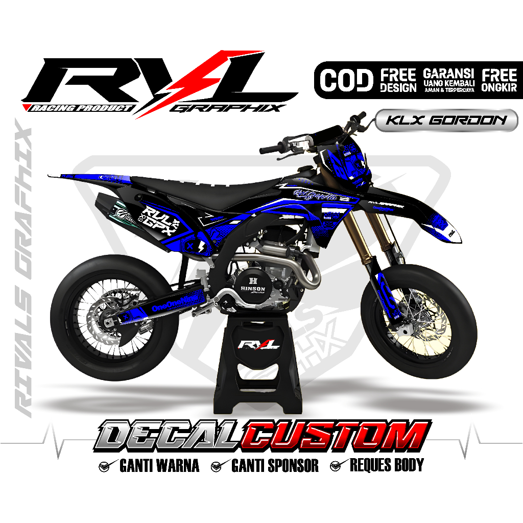Decal Sticker Klx Gordon Custom Full Body Premium HITAM BIRU