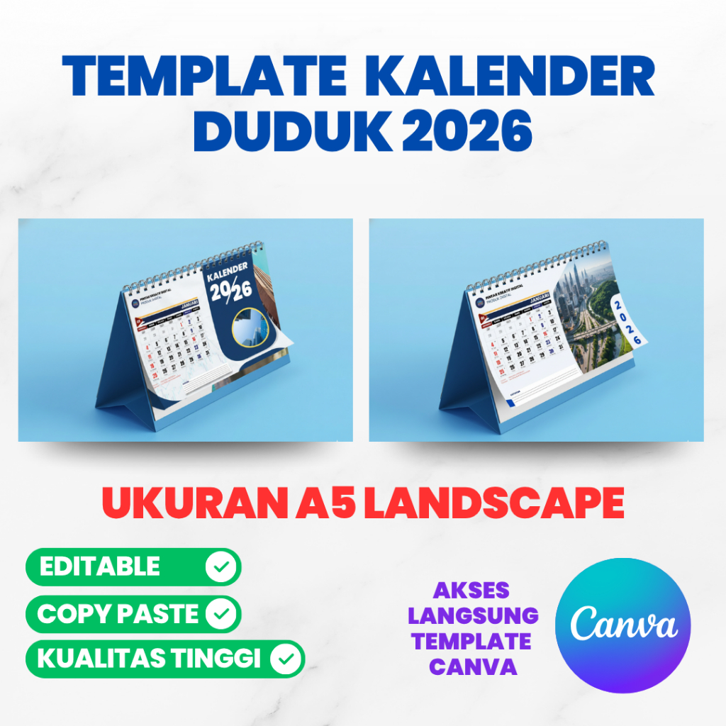 Template Kalender Duduk 2026 Landscape Format Canva Bebas Edit