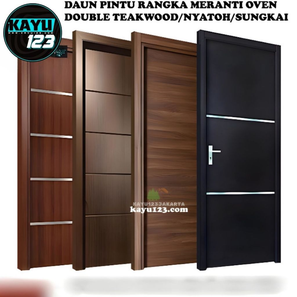 DAUN PINTU MINIMALIS 72x180 CM HANDMADE PREMIUM DOUBLE TEAKWOOD / NYATOH / SUNGKAI #182