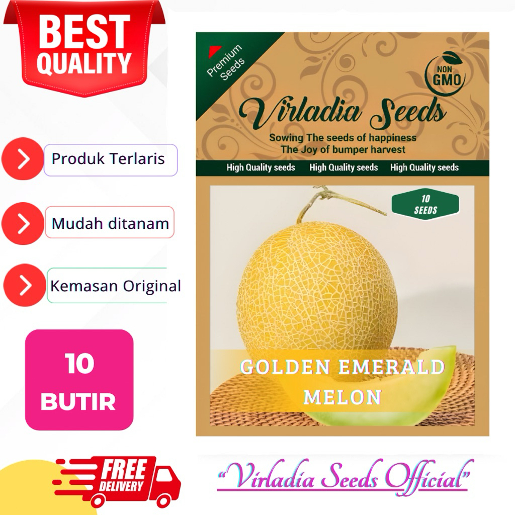 [Virladia Seeds] 10 Biji Benih Melon Inthanon | Golden Emerald Melon