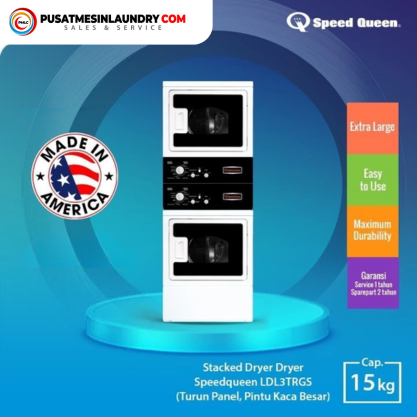 SpeedQueen Set Stack Mesin Pengering Gas 15kg  Pintu Kaca Jumbo