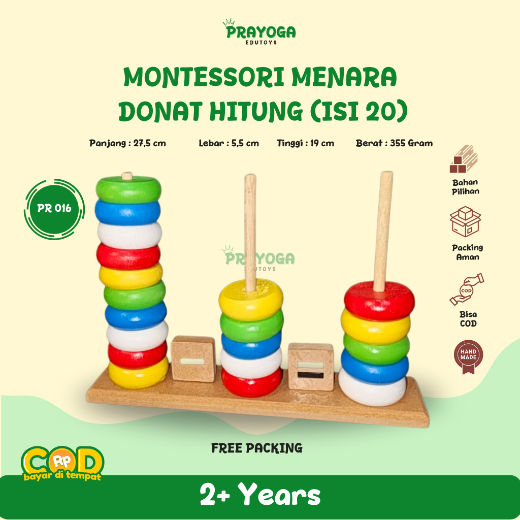 Montenssori Menara (donat hitung) isi 20_Mainan Edukatif / Mainan Donat Hitung / Mainan Matematika /