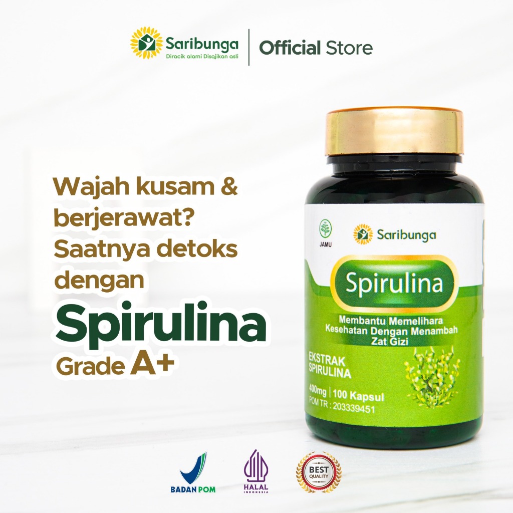 SARIBUNGA SPIRULINA 2in1 Kapsul Grade A+ - Spirulina Masker Wajah Ori - Spirulina Superfood Harian