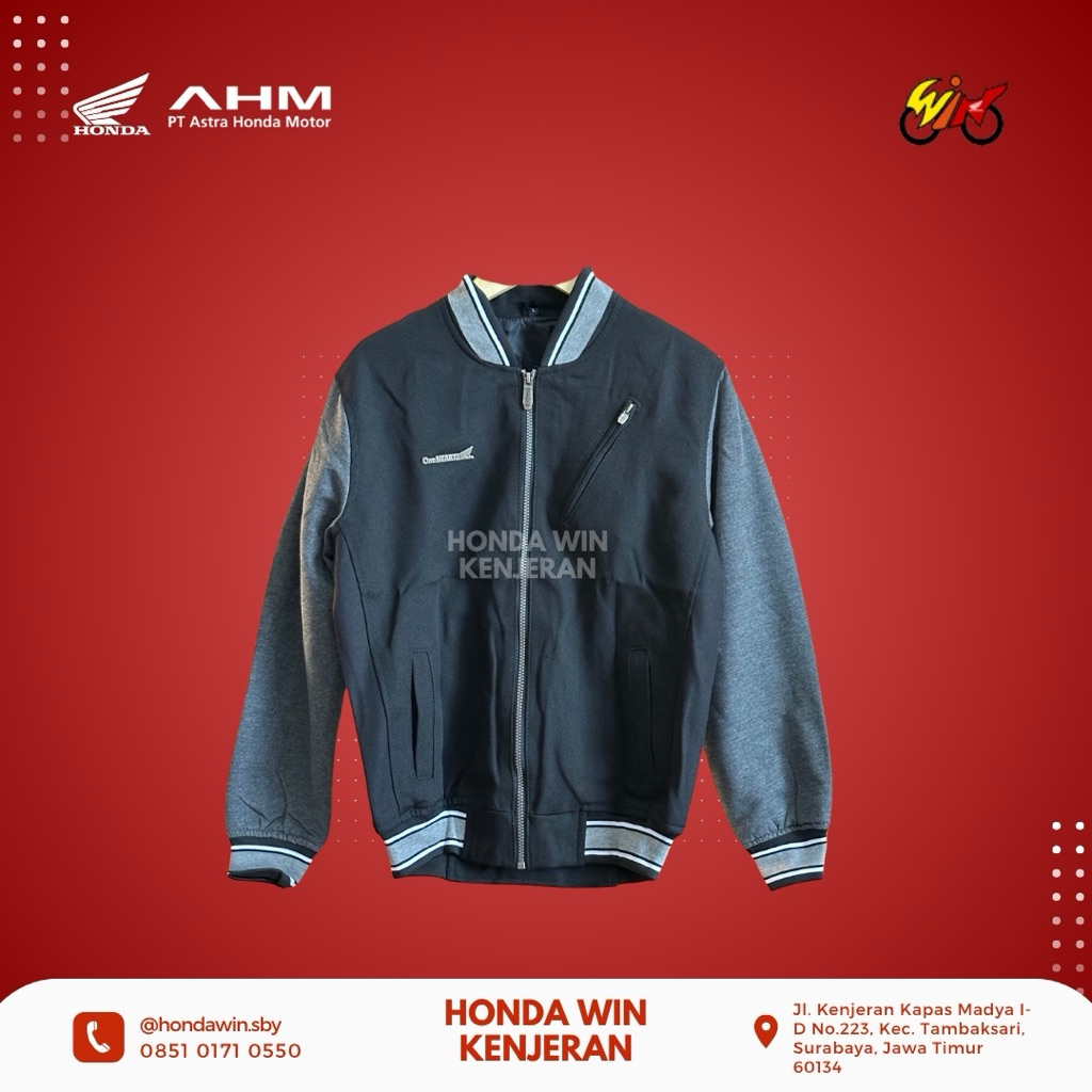 Jaket Sepeda Motor Varsity Beat Honda ASLI One Heart hitam abu