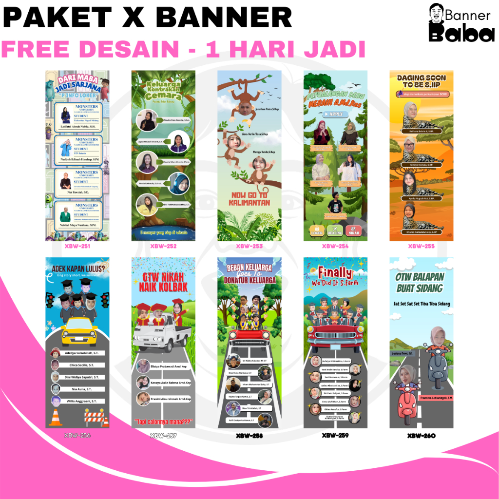 PART 6 - custom X BANNER WISUDA SIDANG FREE Tiang Penyangga FREE DESAIN