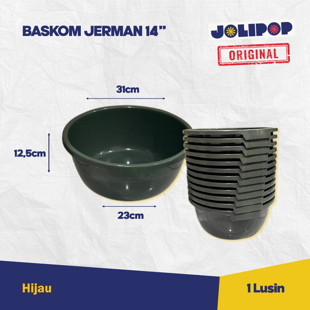 1 Lusin | 12Pcs Baskom Jerman 14" Hijau | Baskom Plastik | Baskom Warna | Lusinan | Grosir