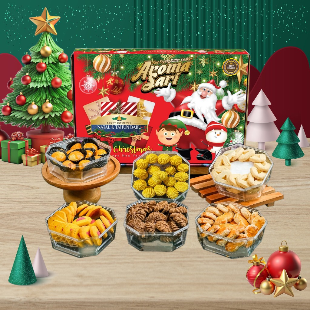 Paket Kue Natal Tahun Baru 6 Toples Rasa Bentuk {khusus pengantaran sekitar medan} wajib tambah kart