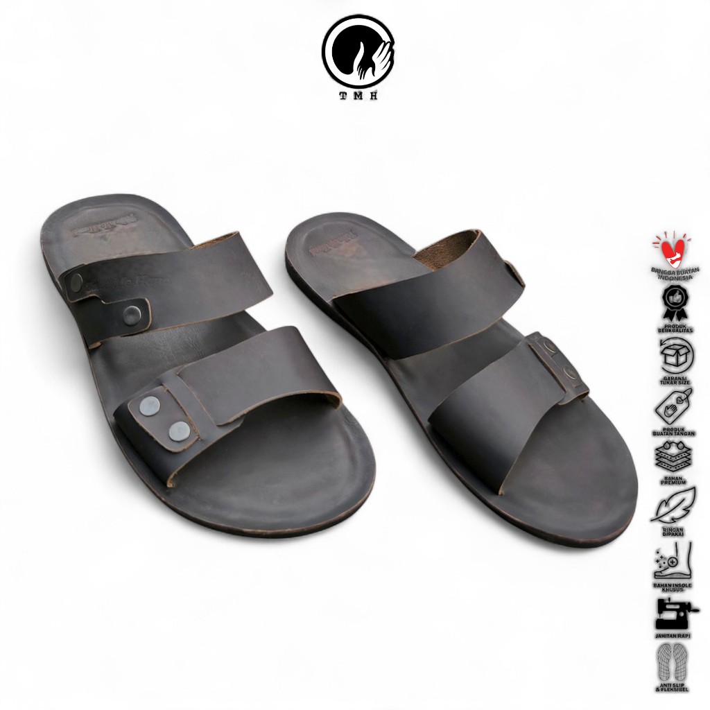 TMH Sandal Pria Sandal Cowok (Sandal Kulit Sapi) Sandal Slide SD-17 Kulit Sapi Asli