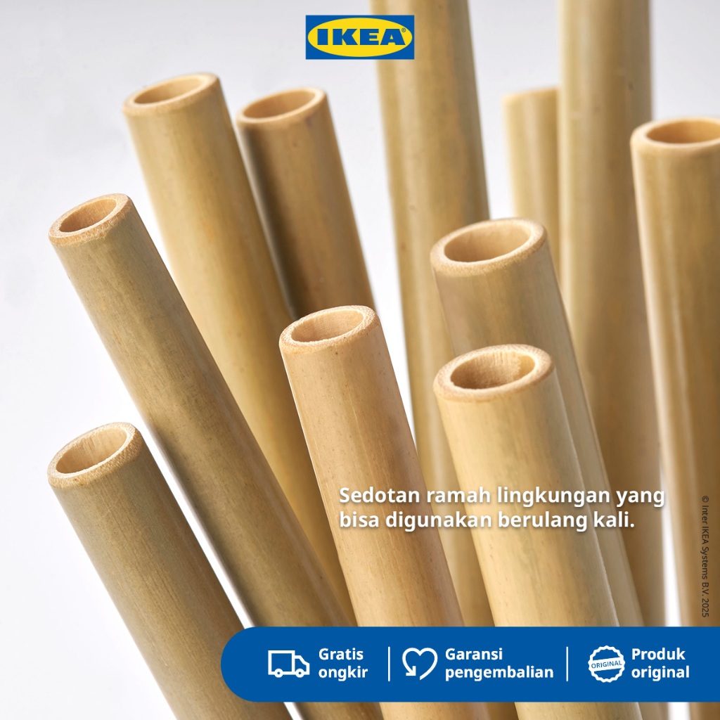 IKEA OKUVLIG Sedotan Bahan Bambu/Palem Isi 12 pcs Dengan 2 Sikat Pembersih