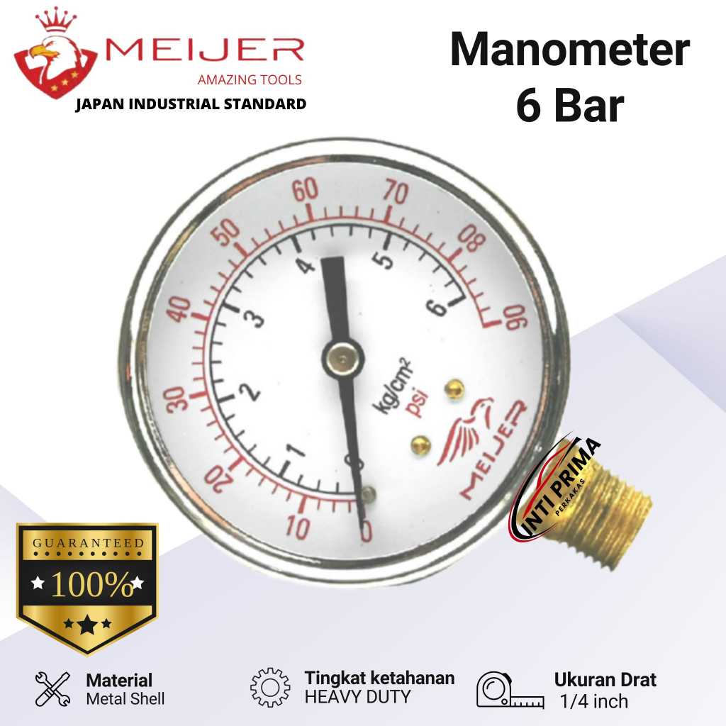 Alat Ukur Tekanan 1/4 Inch 6 Bar | Pressure Gauge 6Bar Meijer