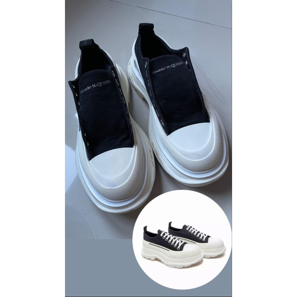 Alexander Mcqueen Women's Tread Slick Lace Up in Black/White